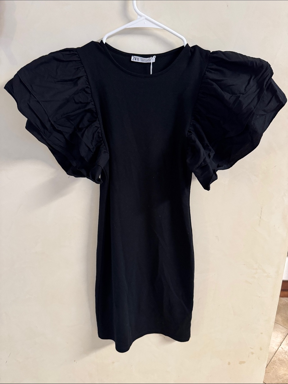 Zara Black Puff-Sleeve Mini Dress